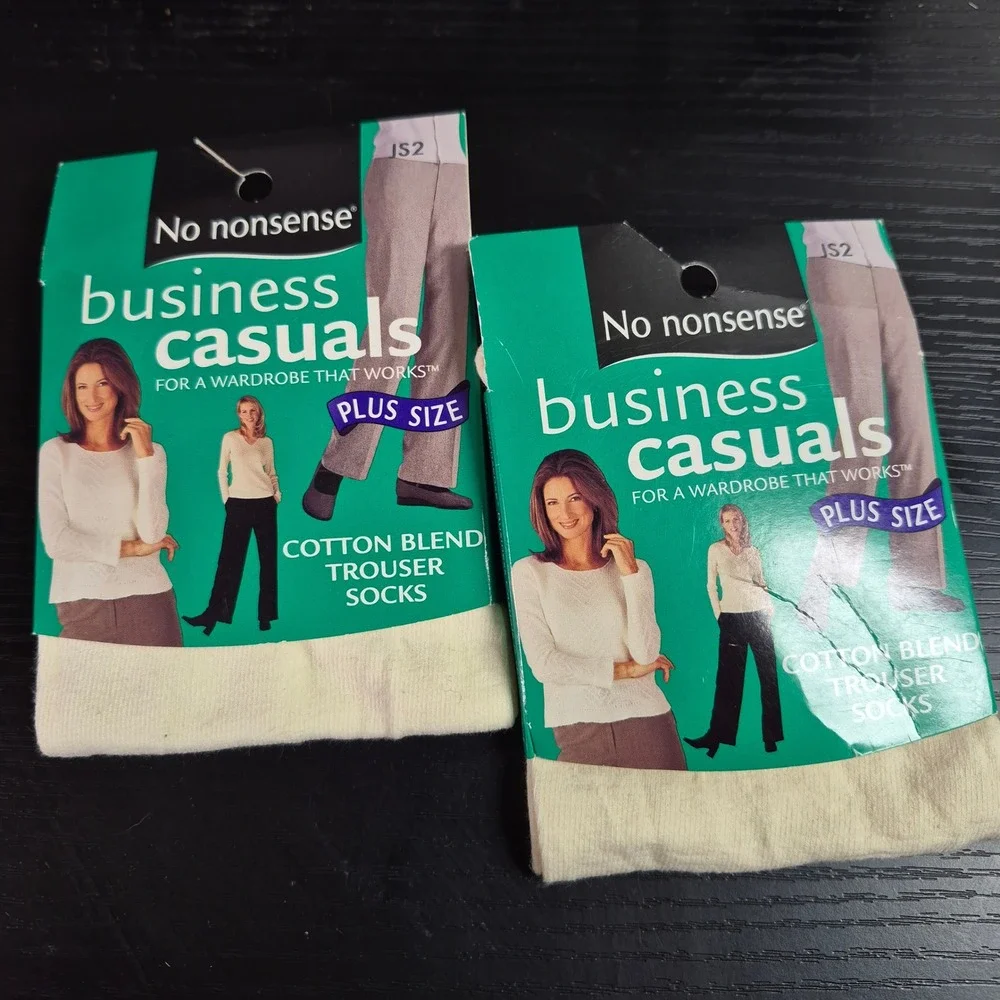 No Nonsense Business Casuals Plus Size Trouser Socks Ivory Cotton Blend 2 Pair